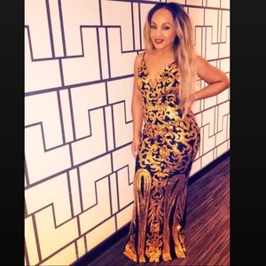 Black w/ Gold Embroidered Designs formal gown